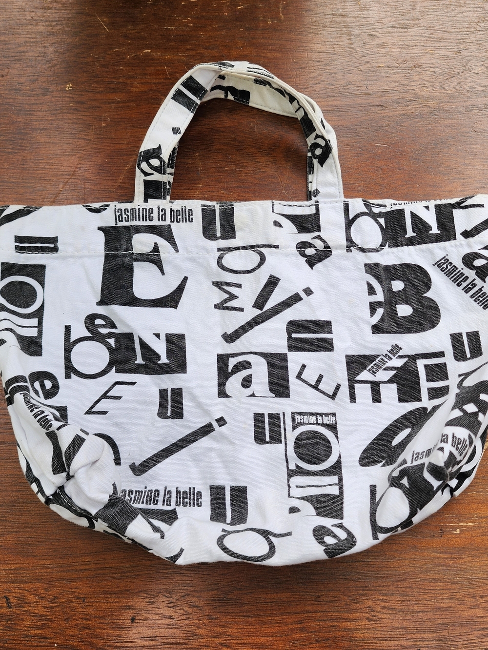 Jasmine La Belle Black White Typographic Canvas Tote Bag Mini